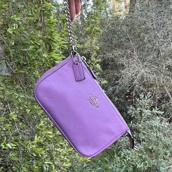 COACH Purple Pebble Leather Shoulder Bag Clutch w Silver Hardware AUTHENTIC - Picture 3 of 9